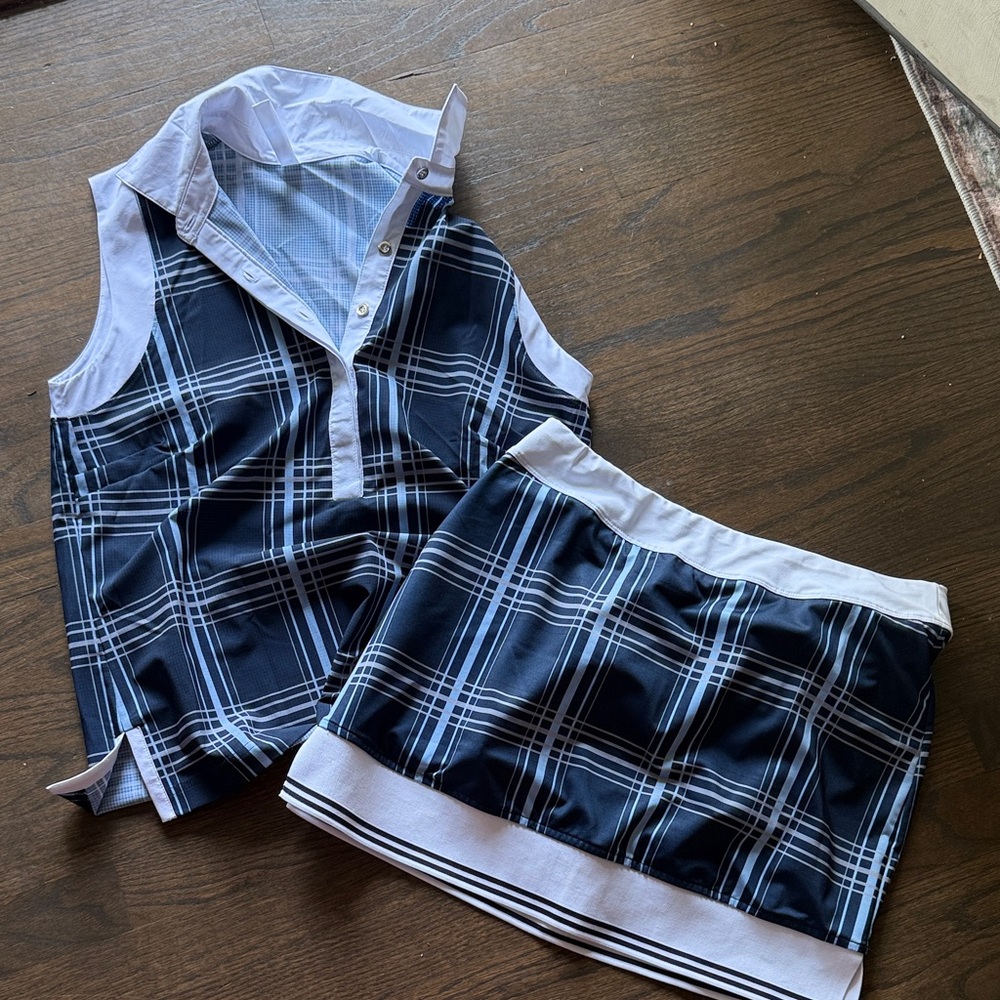 Plaid Sleeveless Top and Skirt Set Woman